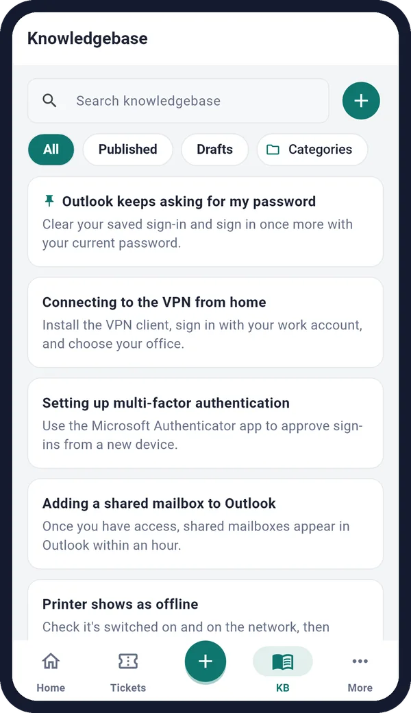 Operator app knowledgebase articles